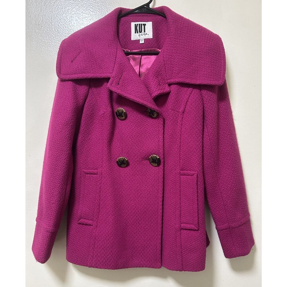 Kut From The Kloth Women's Katherine Pink Wool Double Breasted Pea Coat - Size S